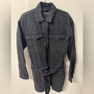 PrettyLittleThing Washed Black Utility Jacket with Tie Belt